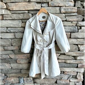 Anthropologie Idra Ruffle Front Trench coat bracelet sleeve vintage size 2 tie